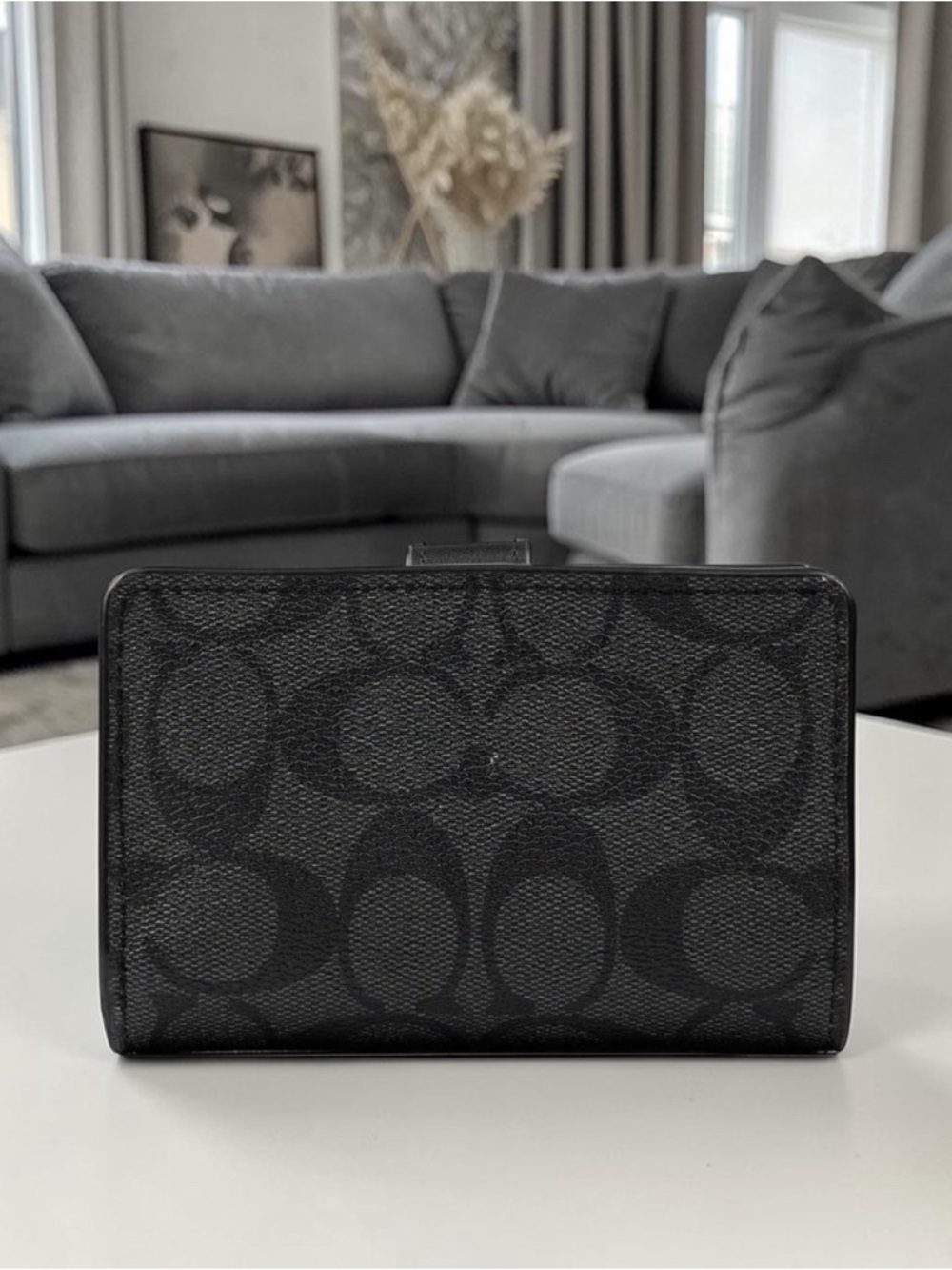 Coach Medium Corner Zip Wallet – Signature Canvas Black Smoke/Black - Picture 3 of 4
